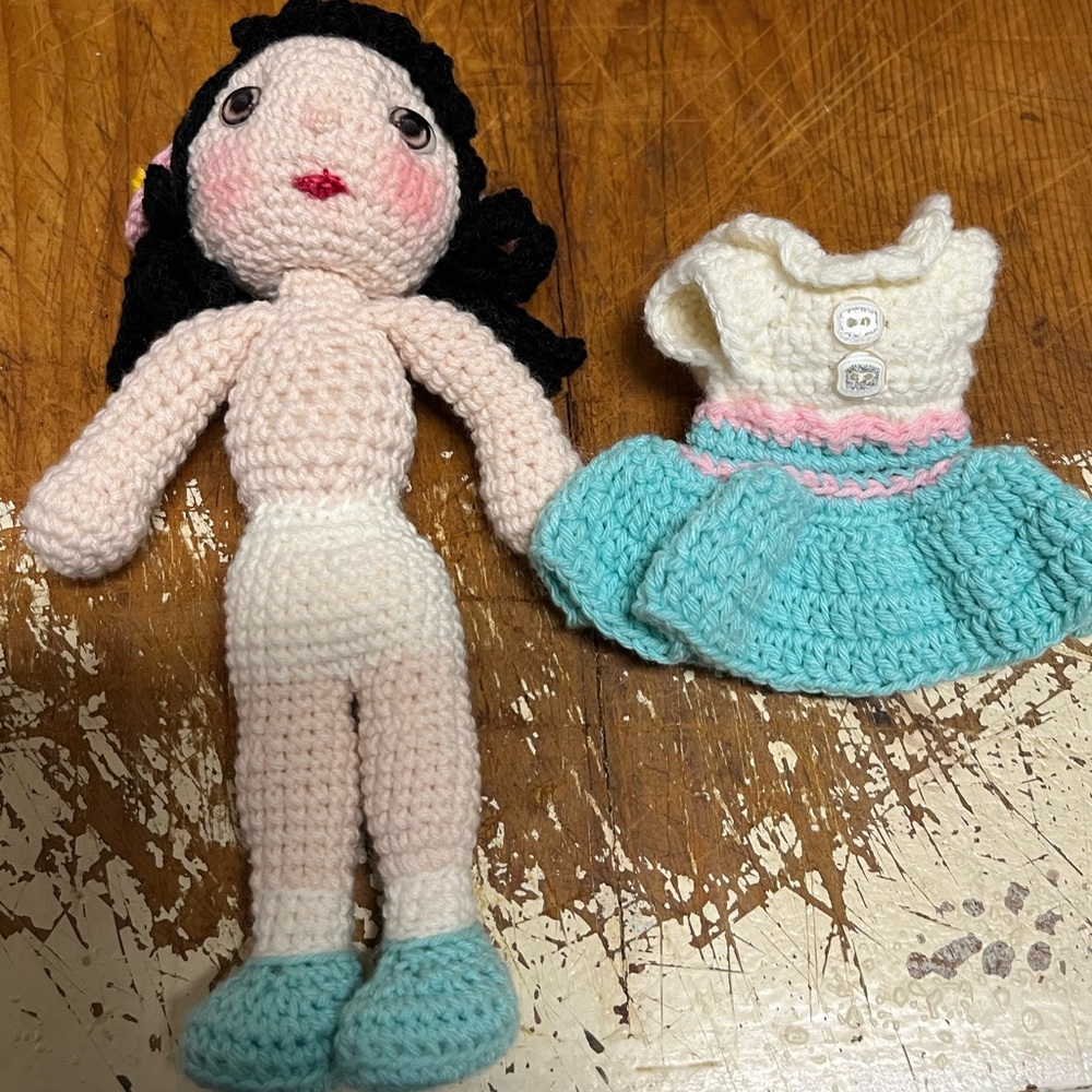 Handmade Crochet Doll with Blue Dress - Picture 6 of 6